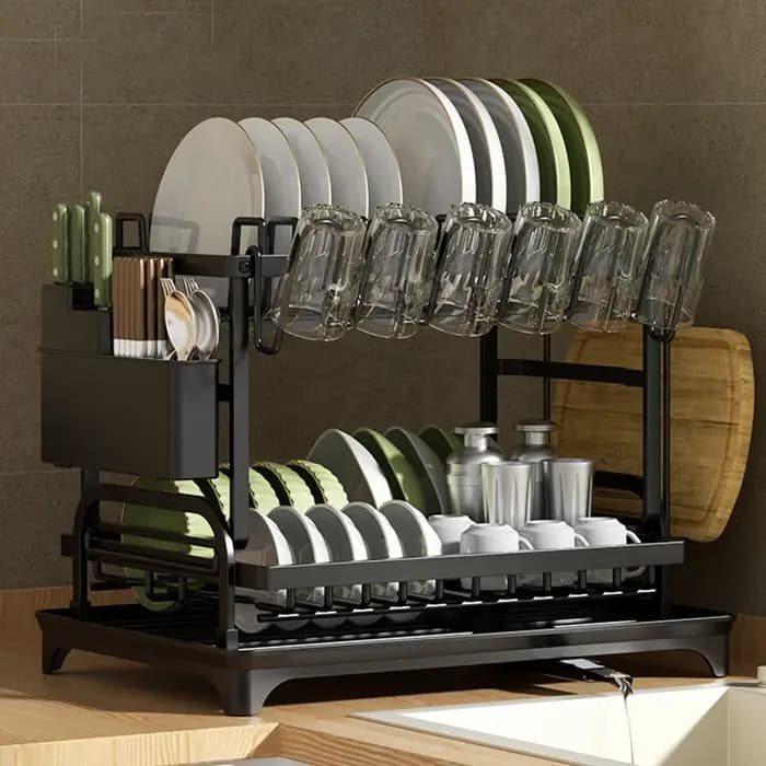 Égouttoir à vaisselle, support de rangement pour plateaux à double couche