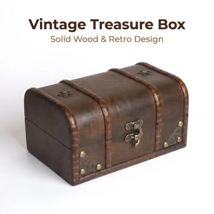 Boîte de rangement vintage en bois avec fleur en métal, coffre au trésor rétro pour bijoux, idéal po