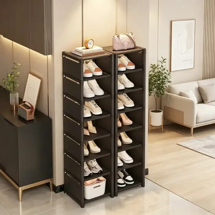 Étagère à chaussures empilable noire à 8 niveaux
