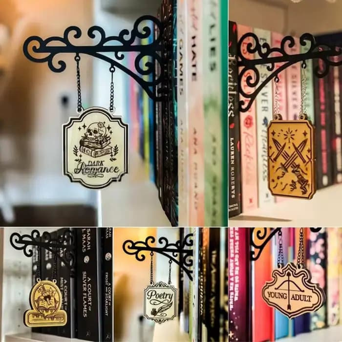 Panneau de séparation de livre en fer et bois, décoration de bibliothèque de maison, étagère murale, Type de livre, Classification d'étiquettes artistiques, accessoires d'intérieur