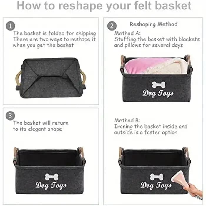 Boîte de rangement en feutre pour jouets pour chiens de compagnie