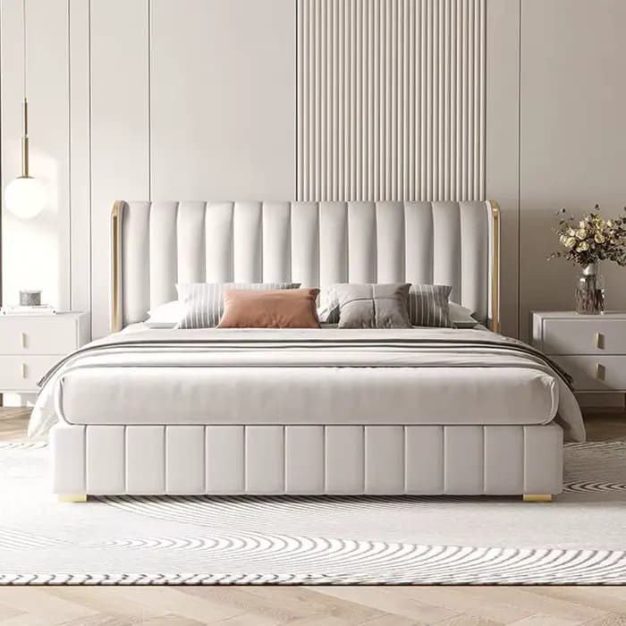 Lit Double Simple violet tissu blanc personnalisé nordique moderne rangement Loft lits chambre 180X200 Cm Letto Matrimoniale meubles