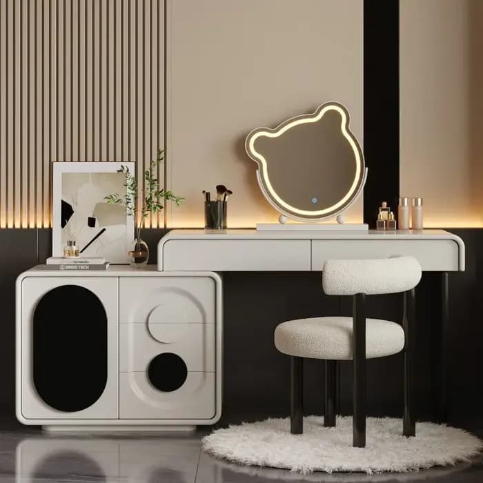 Coiffeuse moderne en bois pour chambre à coucher avec miroir et tabouret