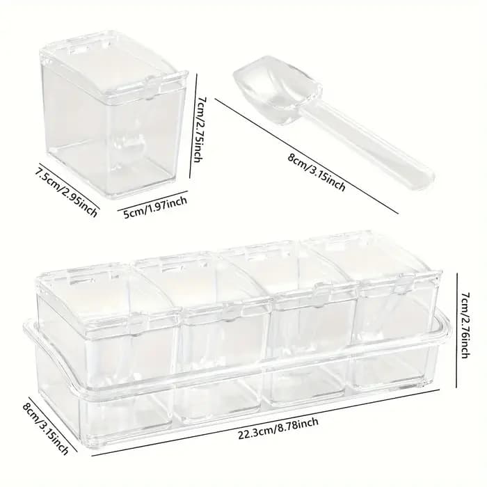 Boîte d'assaisonnement transparente de cuisine à 4 grilles