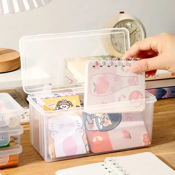 Boîte de rangement transparente pour fournitures de bureau