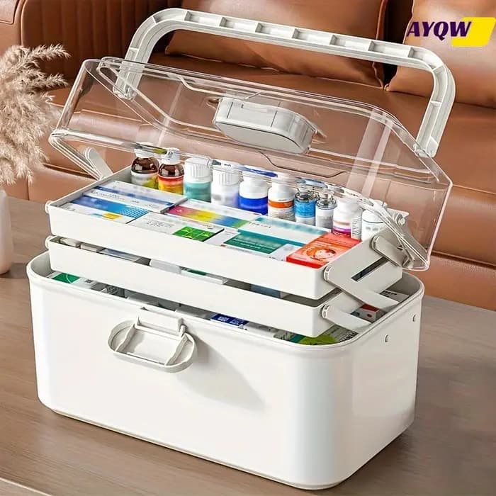 Boîte de rangement pour médicaments à grande capacité avec couvercle transparent - Armoire