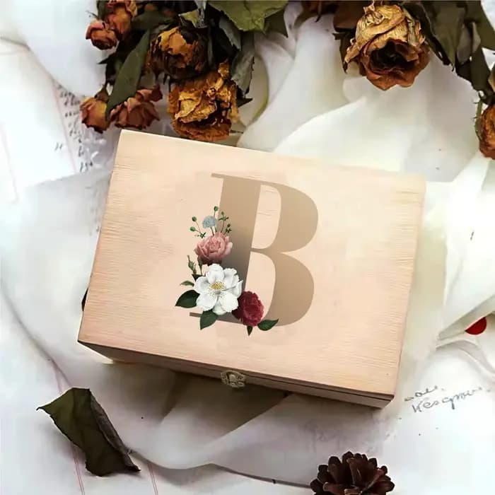 Boîte de rangement en bois avec couvercle à charnière