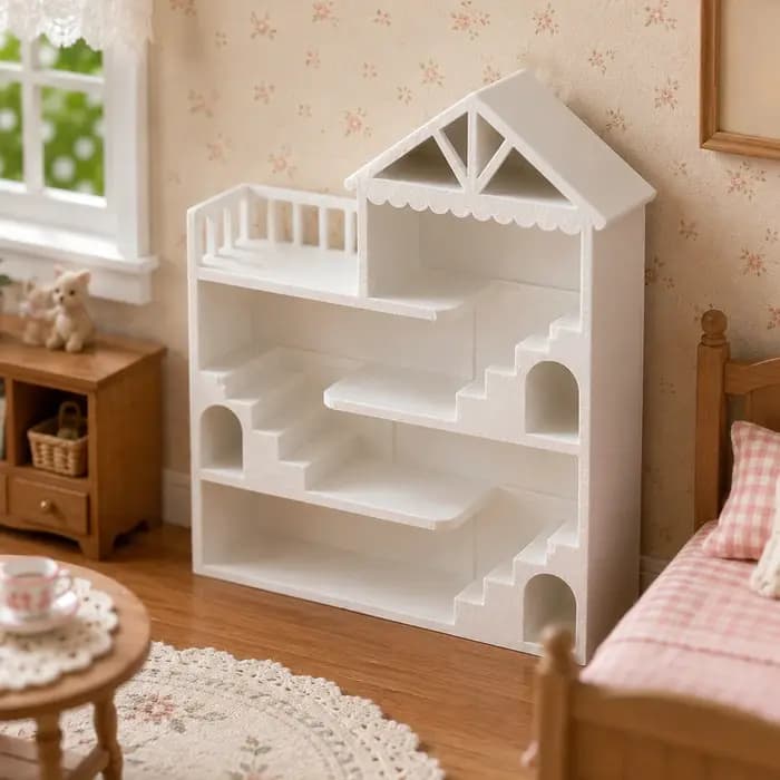 1 pièce Étagère de présentation blanche multi-niveaux pour villa, avec escalier, balcon et rangement pour scènes de mini-maisons et objets de collection