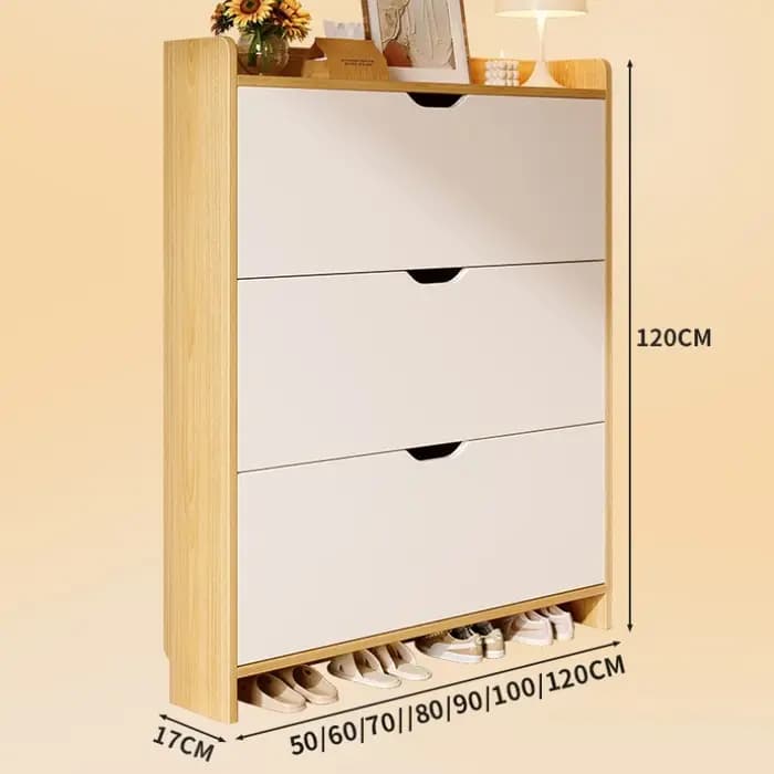 Meuble à chaussures stable en bois massif, grande capacité, rangement multi-niveaux intégré, pour la maison, petit et étroit, avec bac basculant.