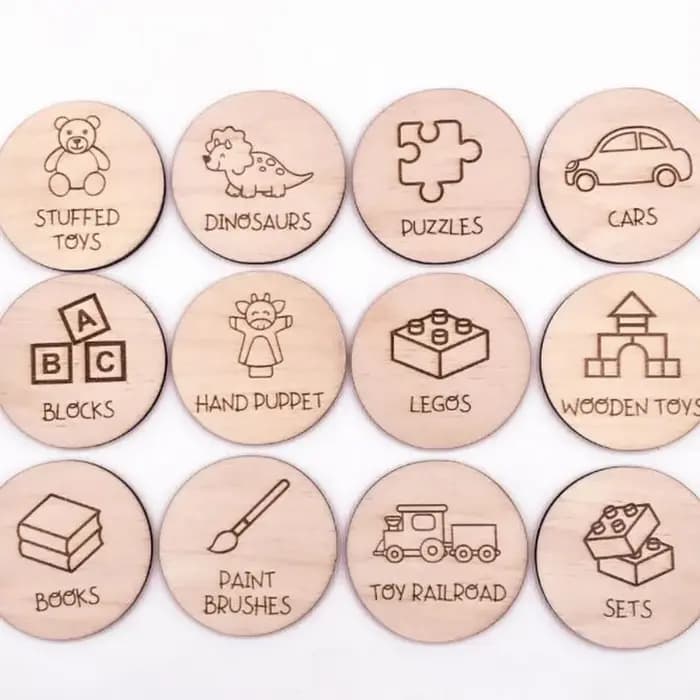 Étiquettes de rangement en bois pour salle de jeux