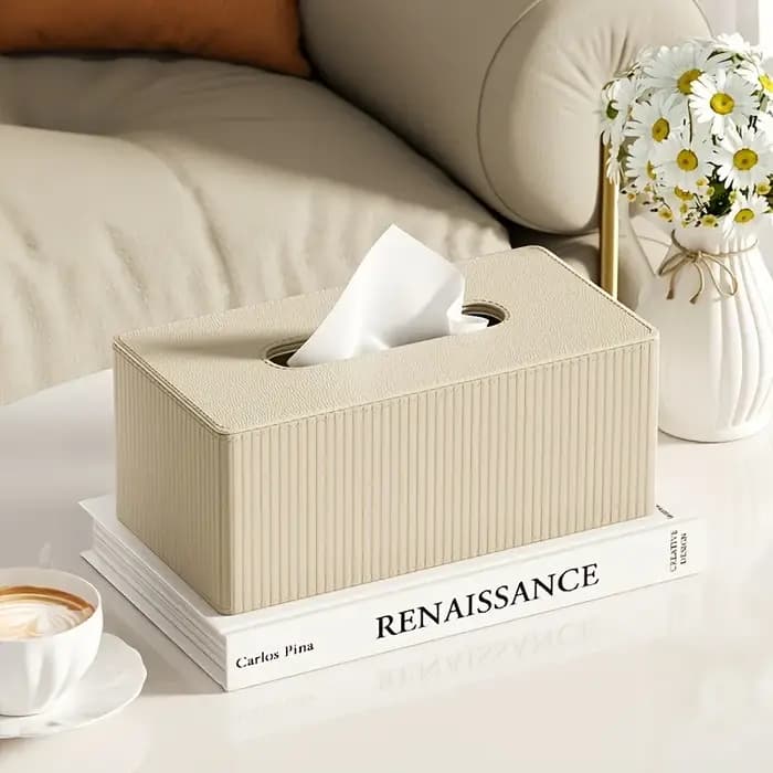 Support de boîte à mouchoirs en cuir de luxe, Design rayé 3 couleurs, couvercle de boîte à mouchoirs