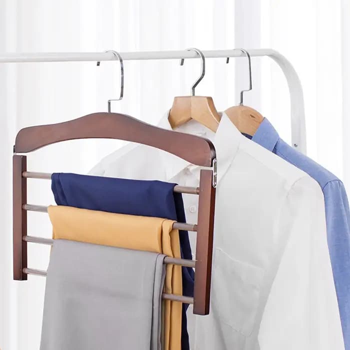 Porte-pantalons multifonctionnel en bois massif