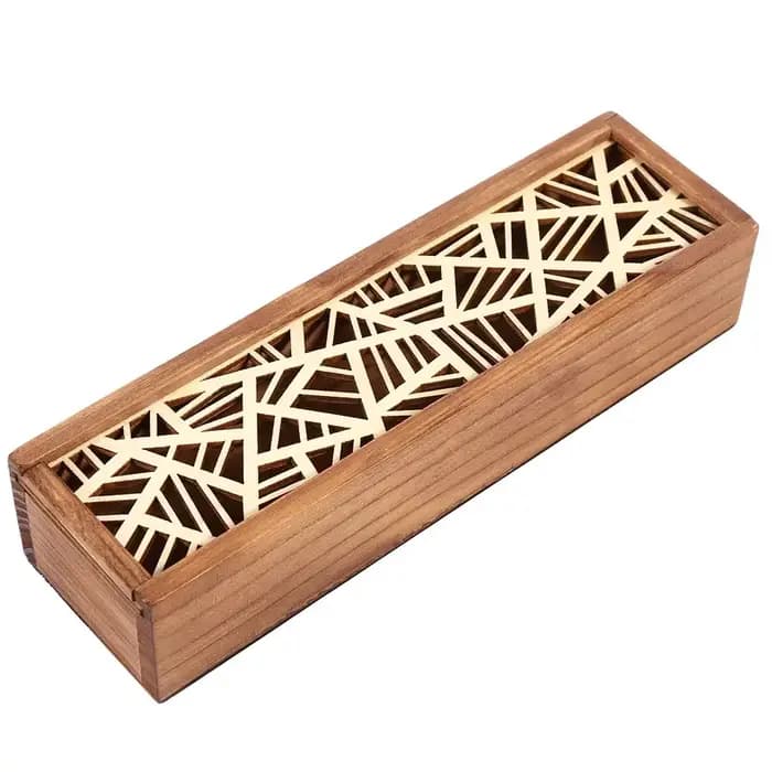 Boîte de rangement en bois unique avec couvercle coulissant sculpté creux
