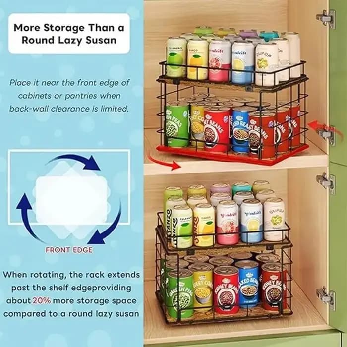 Étagère tournante à 2 niveaux peu encombrante pour le rangement en cuisine des canettes soupe des boissons B03E