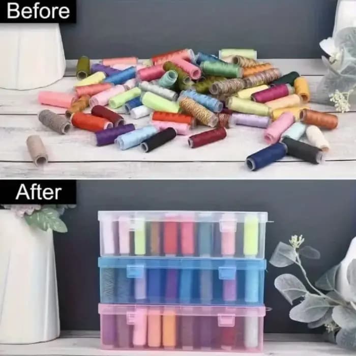 Boîte de rangement artisanale à 42 compartiments. Étui transparent et robuste pour fournitures de machines à coudre.
