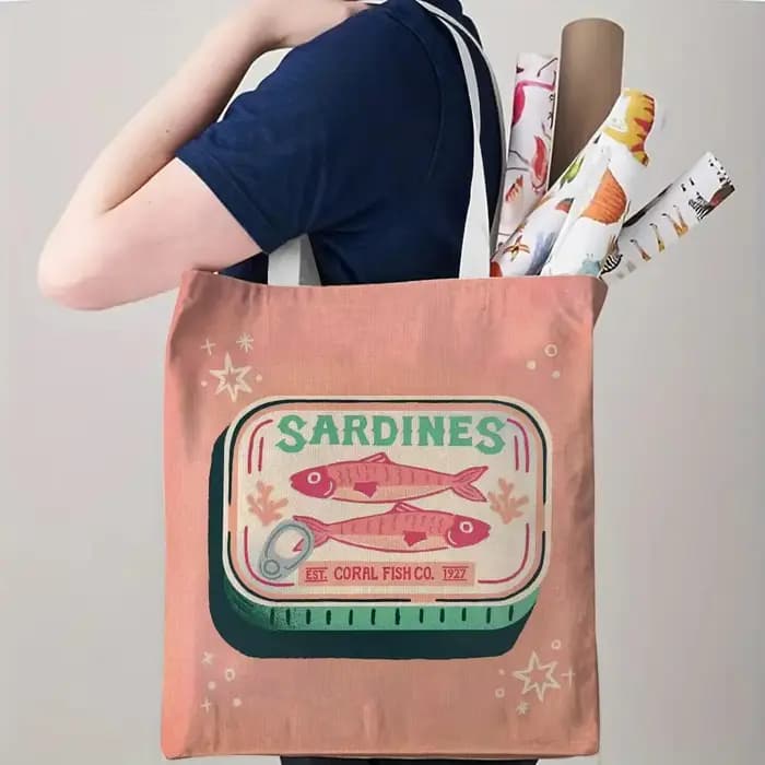 Sacs de rangement pour boîtes de conserve de sardines Coastal Charm, sac fourre-tout en toile imprim