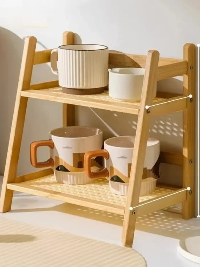 Étagère de rangement rétro en bambou à 2 niveaux, organisateur de comptoir, étagère de cuisine stabl