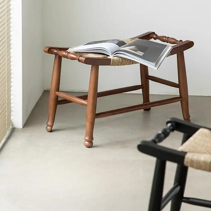 Banc à chaussures en bois massif tissé Vintage