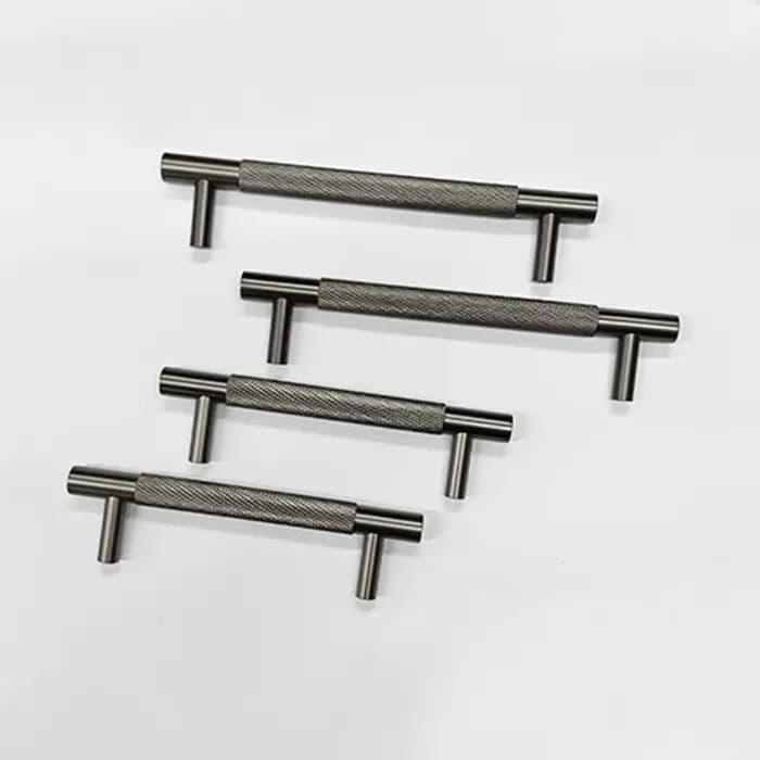 Poignée d'armoire en laiton gris pistolet, poignée de porte de meuble moletée de luxe légère, bouton de tiroir Simple, longue poignée de garde-robe créative