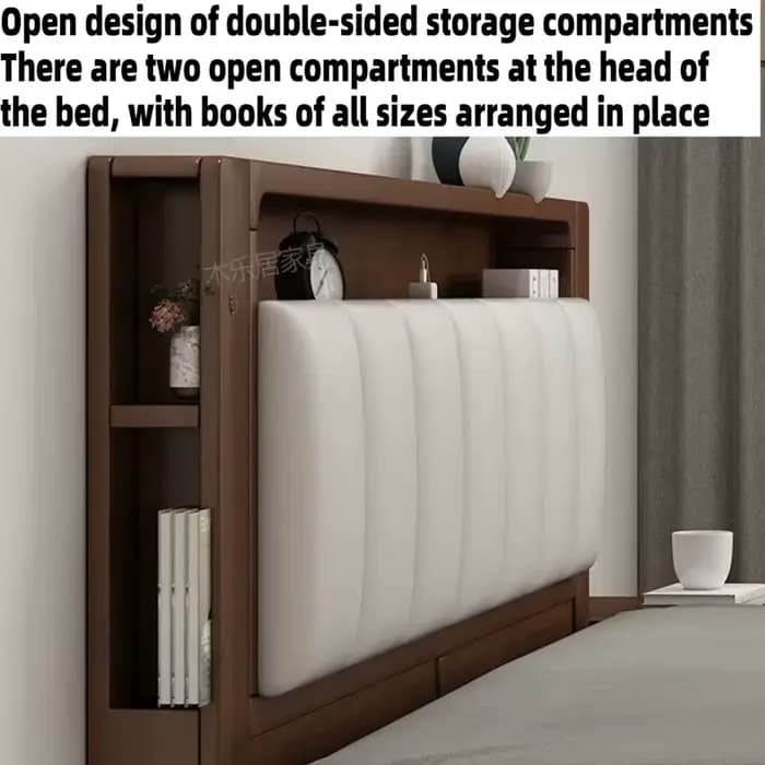 Lit double moderne nordique en bois massif avec rangement