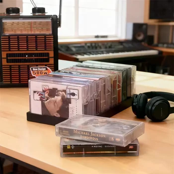 Organisateur de cassettes compactes, boîte en plastique noir, fermeture magnétique, support de rangement durable de grande capacité