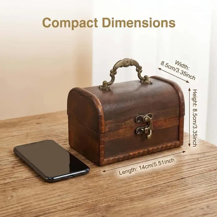 Boîte de rangement en bois vintage avec poignée sculptée