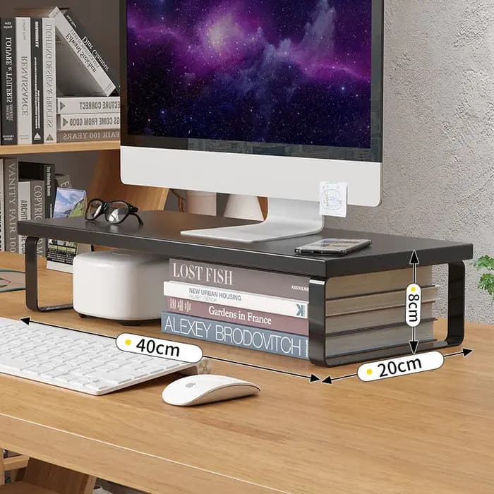 Support d'ordinateur de bureau surélevé pour écran et ordinateur portable avec rangement intégré