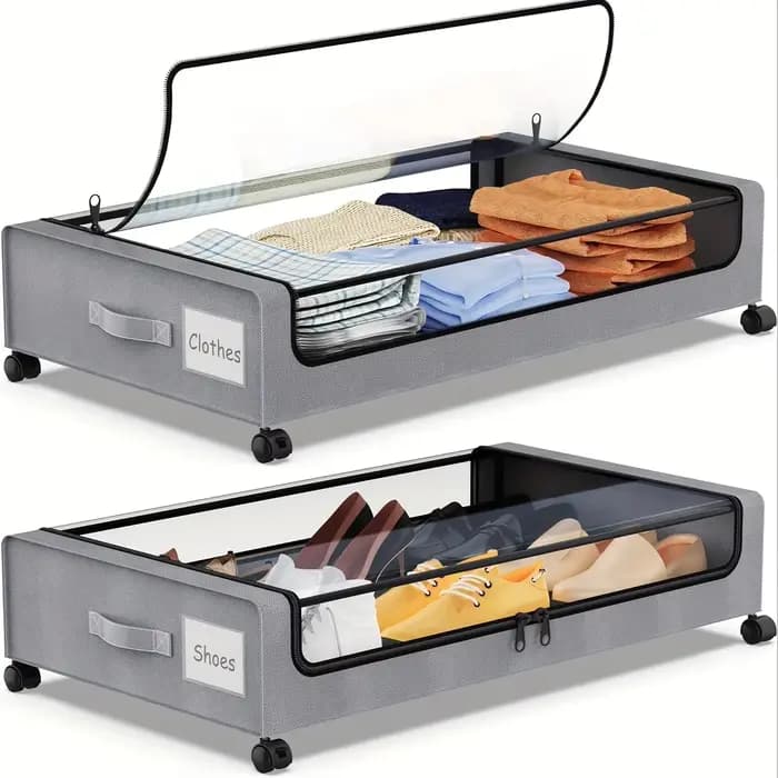 Conteneur de rangement sous le lit 2026 avec roulettes et couvercles, organisateur coulissant gain de place pour vêtements, chaussures, chambre, dortoir, usage domestique