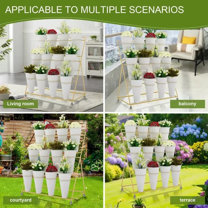 Étagère à fleurs en métal à 3 niveaux avec roulettes ou 12 pots