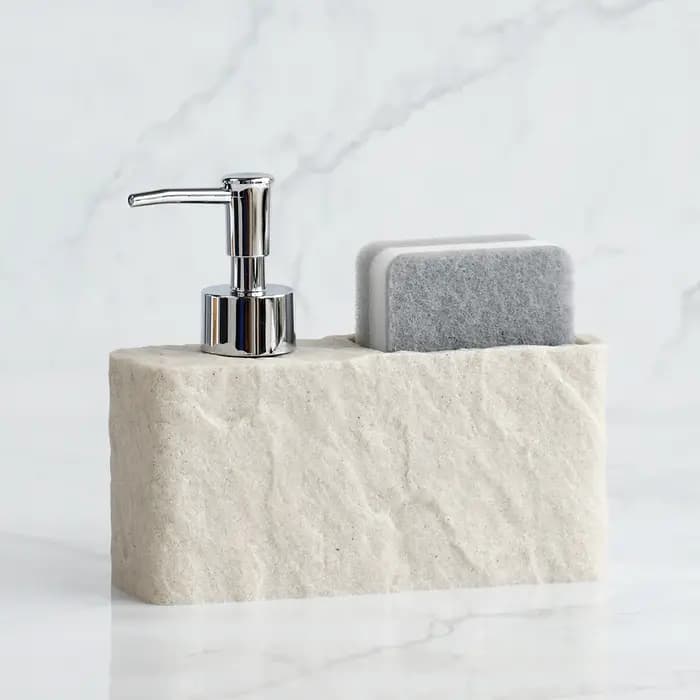 Distributeur de savon avec éponge pour évier de cuisine et salle de bain