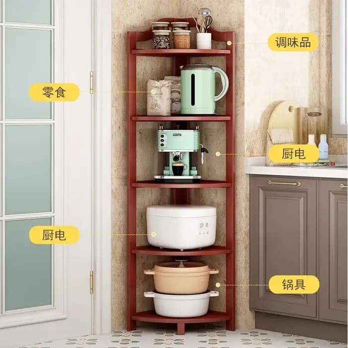 Support d'angle de cuisine en bambou, organisateur de rangement à plusieurs niveaux, bibliothèque autoportante pour ustensiles de cuisine ou fournitures de garde-manger
