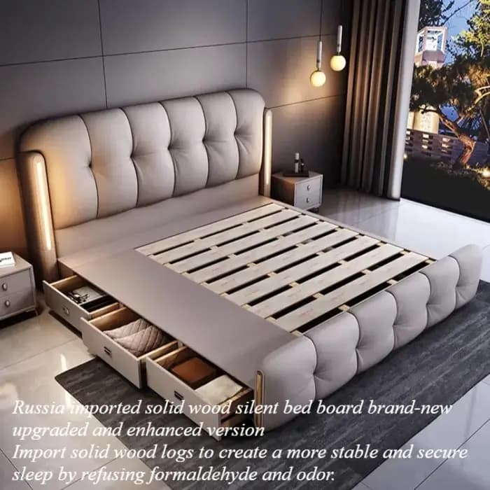 Lit de rangement minimaliste, cadre double, tables de chevet Queen Size, meubles de chambre à couche