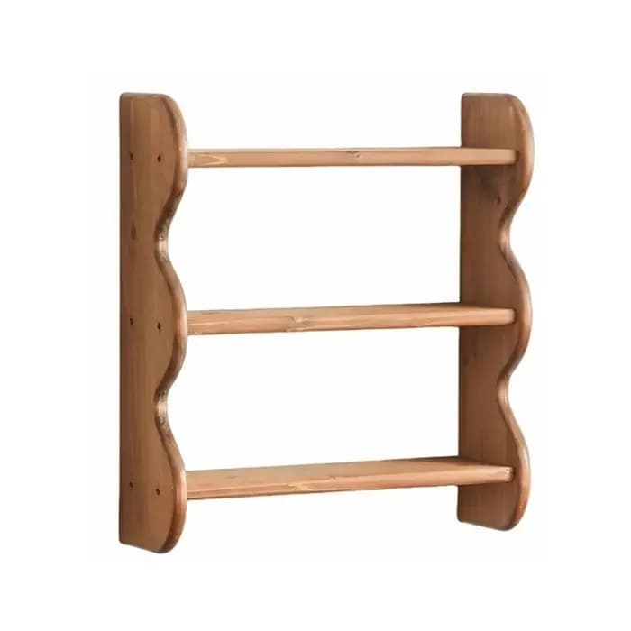 Étagère murale en bois à 3 niveaux, gain de place, avec vis, bord ondulé, grande capacité, étagère flottante en bois