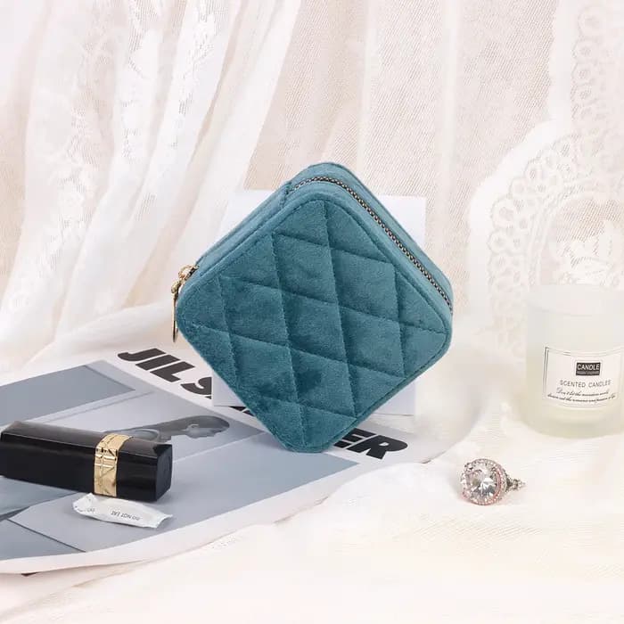 Boîte à bijoux en velours losange avec miroir pour femmes