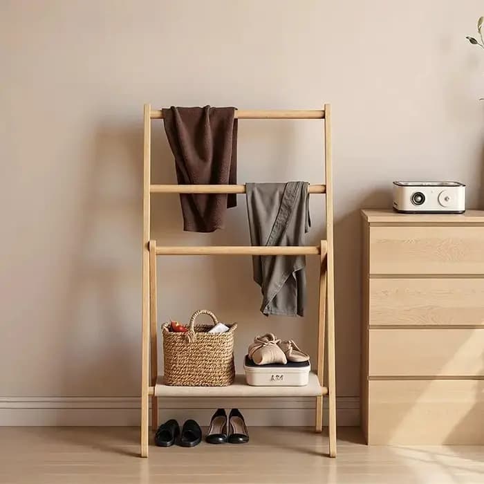 Porte-vêtements mural en bois de luxe de style japonais pour chambre à coucher