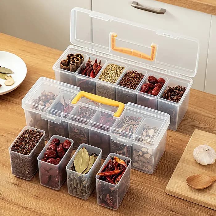 Boîte de rangement transparente grande capacité pour épices avec poignée
