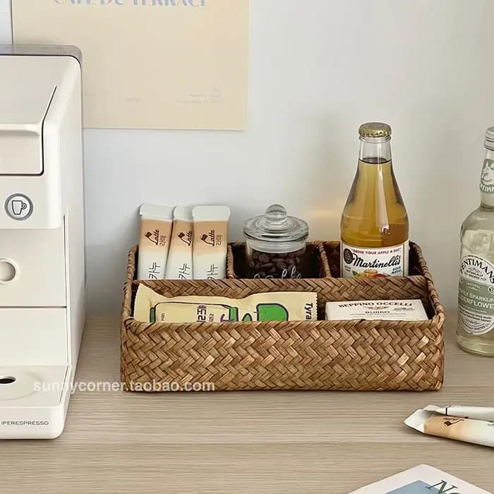 Boîte de rangement de cosmétiques en herbe tissée de Style japonais