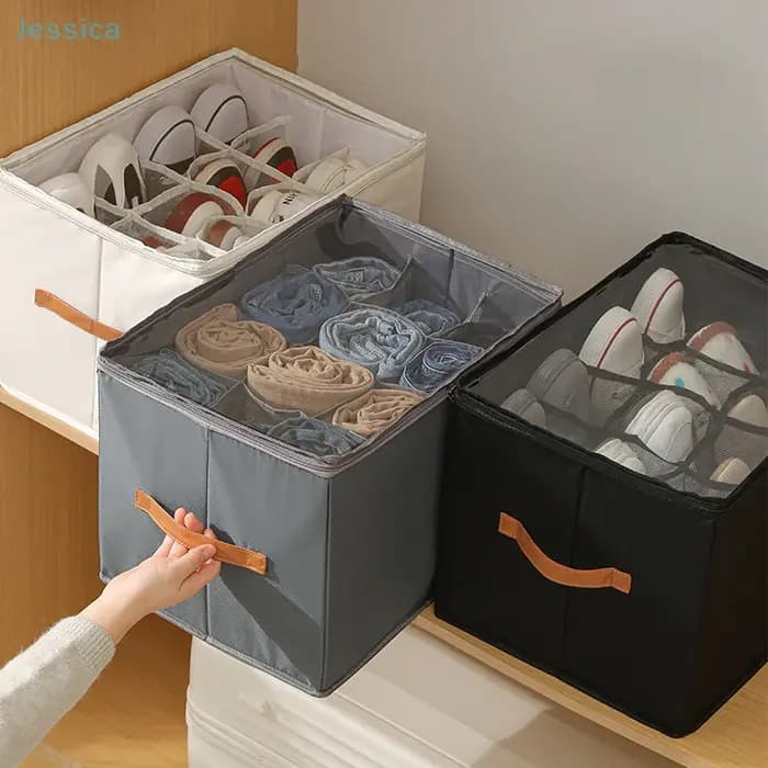 ♥ Boîte de rangement de chaussures pliable en tissu avec compartiments