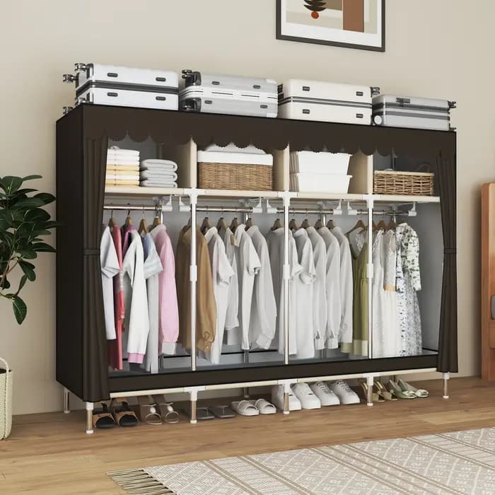 Placard de garde-robe portable autoportant avec 8 espaces de rangement pour familles