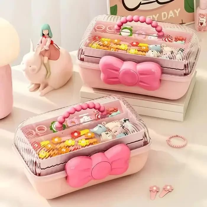Boîte de rangement multi-couches pour épingles à cheveux avec nœud mignon