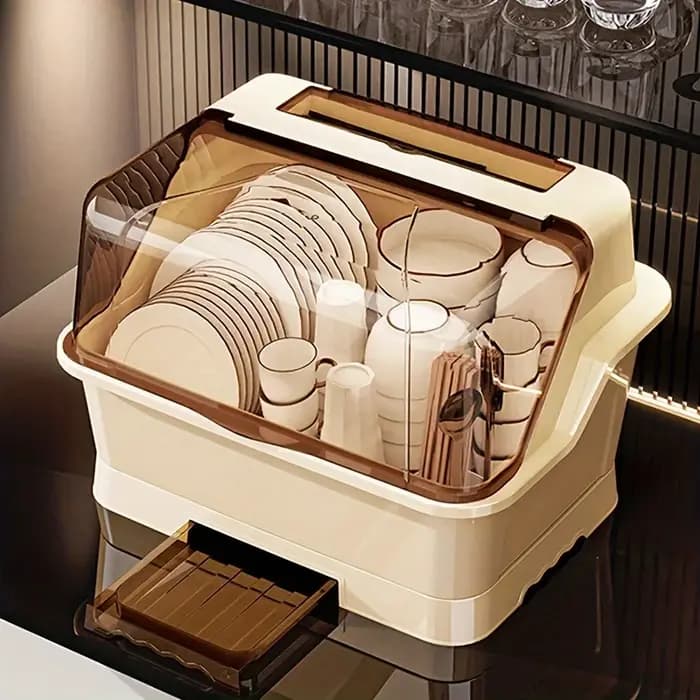 Étagère à vaisselle avec couvercle – Armoire de rangement de cuisine peu encombrante et anti-poussière