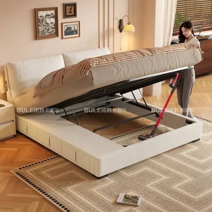 Lit de chambre avec rangement, banquette, tiroirs, en tissu, moderne, gain de place, style japonais, Cama De Casal, mobilier du milieu du siècle