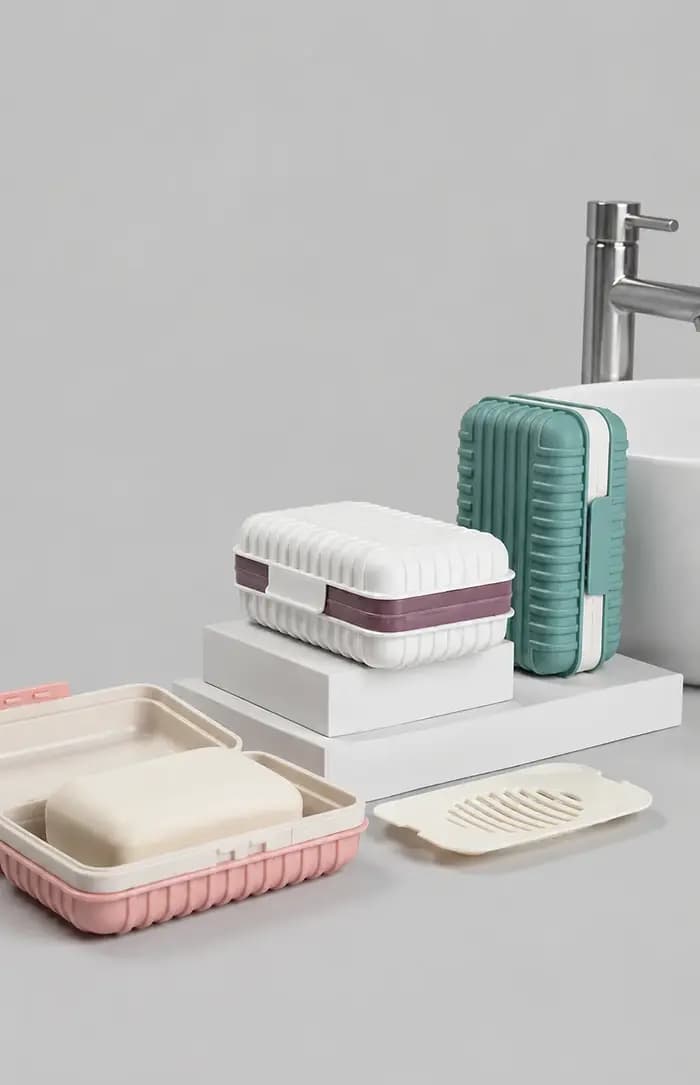 Boîte à savon en plastique pour salle de bain avec couvercle