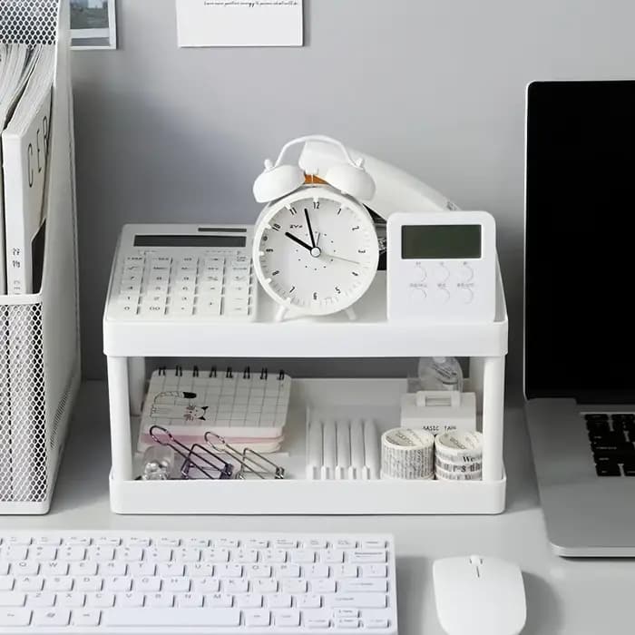Étagères multifonctionnelles, étagère de rangement à double niveau, support de rangement de bureau, étagères de bureau en plastique, organisateur de cosmétiques et d'articles divers.