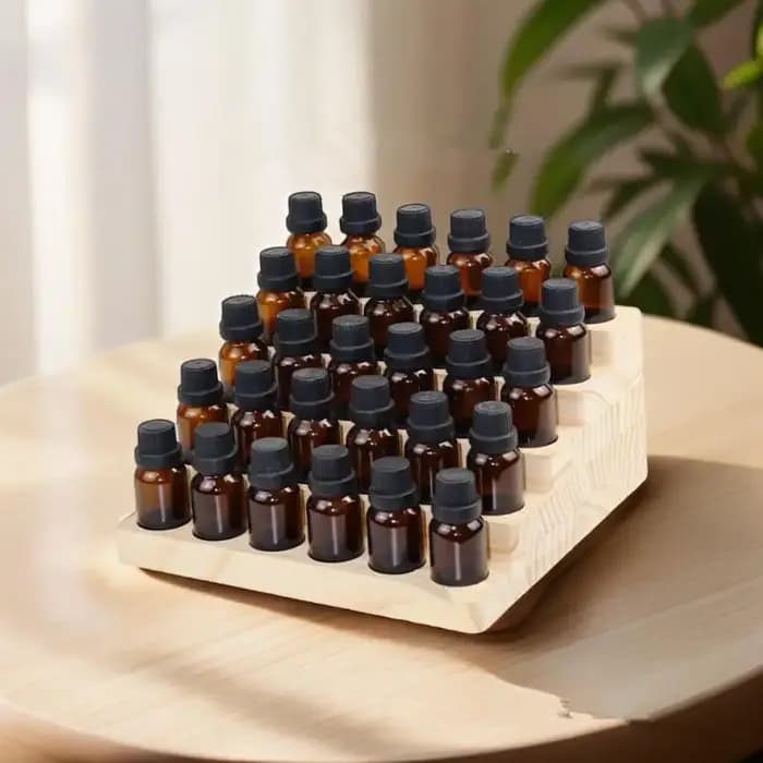 Support robuste pour bouteilles d'huiles essentielles, support multi-emplacements en bois naturel pour parfums, présentoir de bureau multi-usages grande capacité