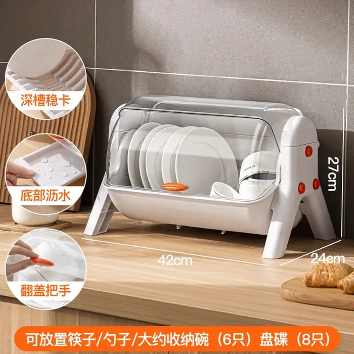 Boîte de rangement de vaisselle de cuisine anti-poussière, porte-vaisselle multifonction, plateau de