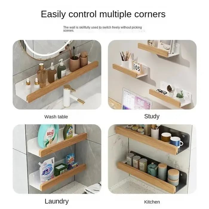 Étagère Murale en Bois Imperméable Non Perforé Étagères de Rangement de Cuisine