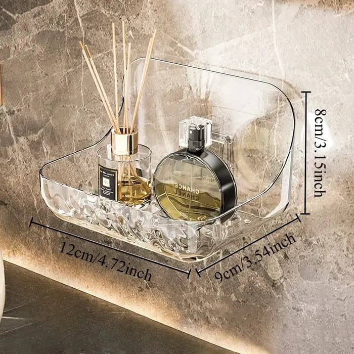 Étagère de salle de bain en acrylique sans perçage - Organisateur mural pour cosmétiques et articles