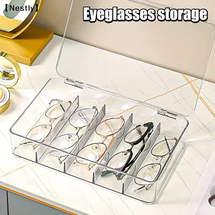 Boîte de rangement multifonctionnelle transparente pour lunettes