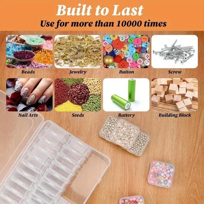 Petite boîte de rangement de perles en plastique transparent avec couvercle à charnière